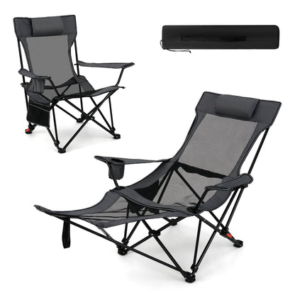 Reclining Camping Chair with Removable Footrest for Hiking Fishing-Grey