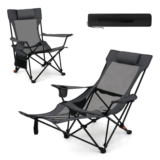 Reclining Camping Chair with Removable Footrest for Hiking Fishing-Grey