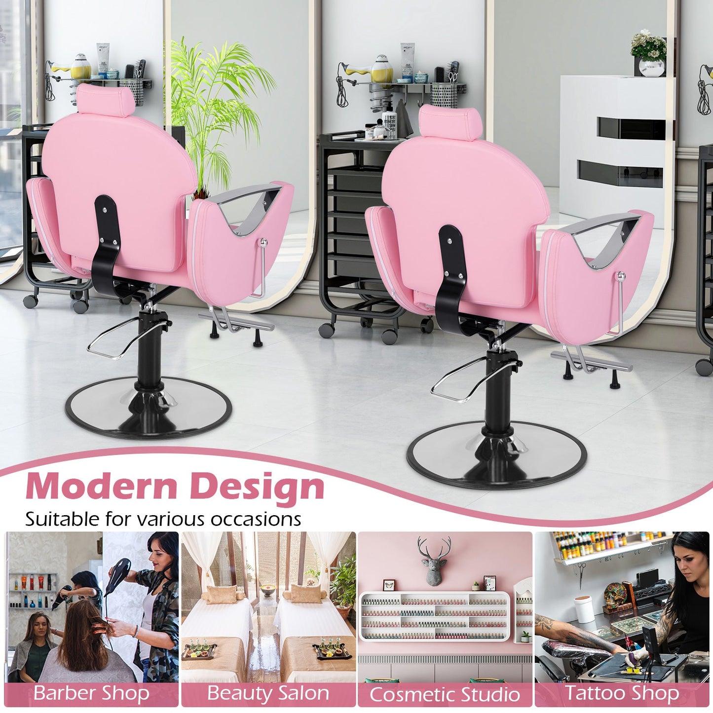 Reclining Salon Chair for Hair Stylist-Pink