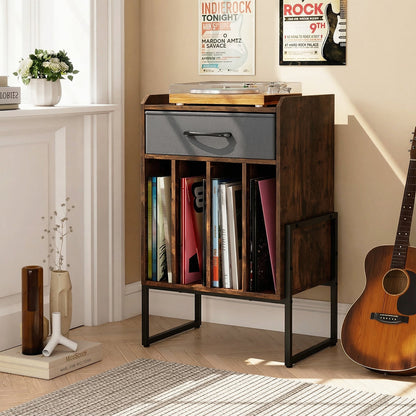 Record Player Stand Turntable Stand with Drawer and Record Holder-Brown