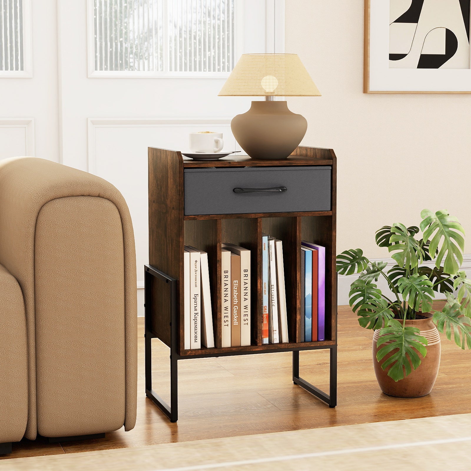 Record Player Stand Turntable Stand with Drawer and Record Holder-Brown