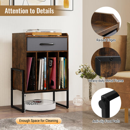 Record Player Stand Turntable Stand with Drawer and Record Holder-Brown
