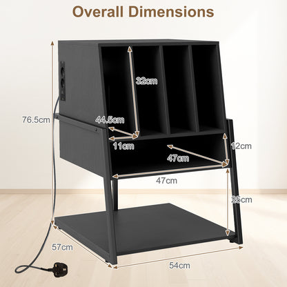 Record Player Stand with Charging Station Turntable Stand with Vinyl Storage Holder-Black