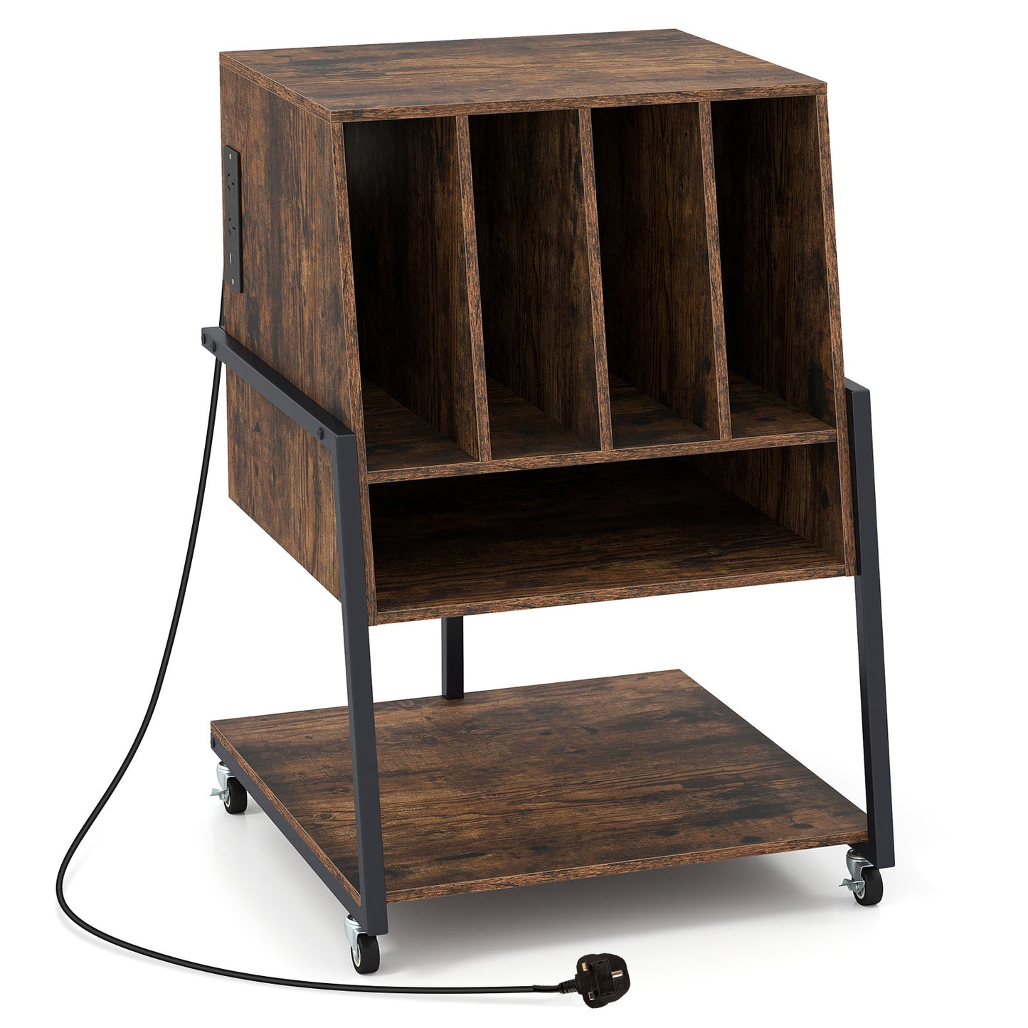 Record Player Stand with Charging Station Turntable Stand with Vinyl Storage Holder-Rustic Brown