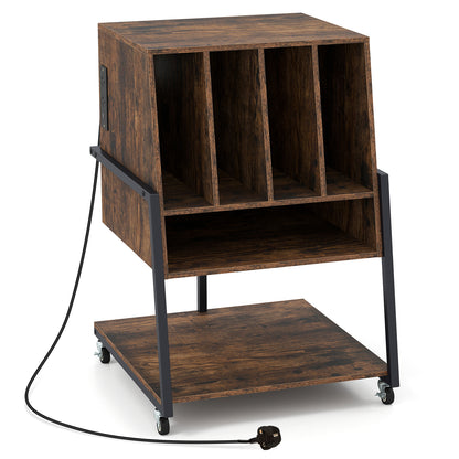 Record Player Stand with Charging Station Turntable Stand with Vinyl Storage Holder-Rustic Brown