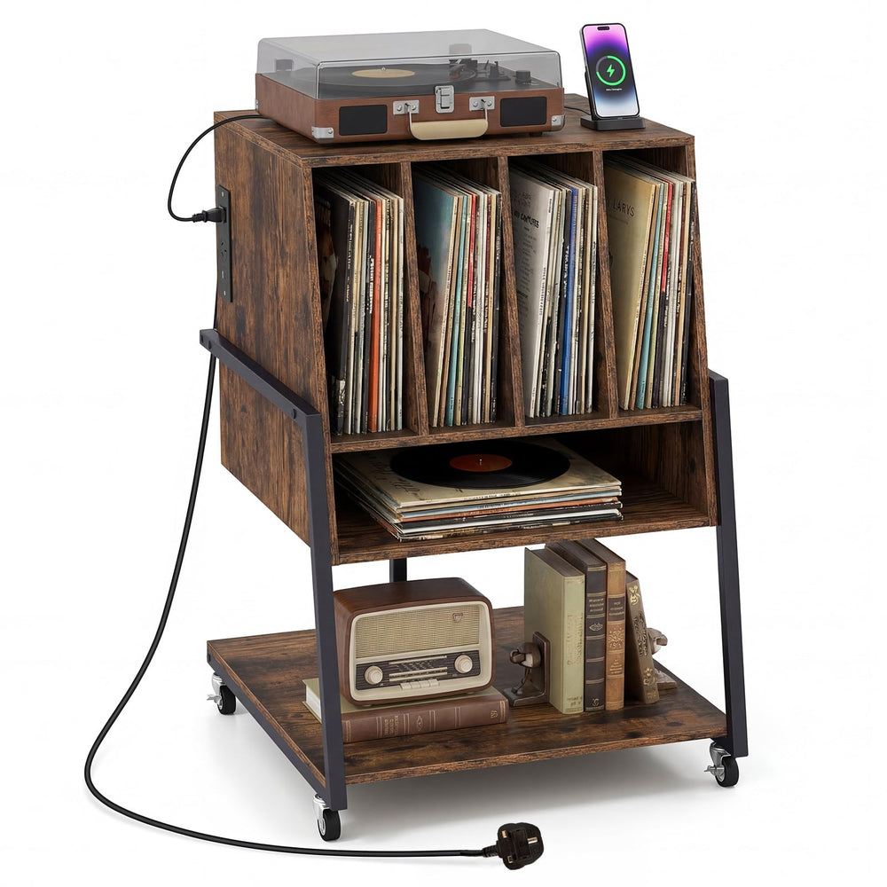 Record Player Stand with Charging Station Turntable Stand with Vinyl Storage Holder-Rustic Brown