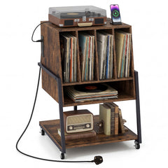 Record Player Stand with Charging Station Turntable Stand with Vinyl Storage Holder-Rustic Brown