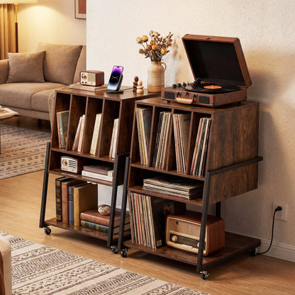 Record Player Stand with Charging Station Turntable Stand with Vinyl Storage Holder-Rustic Brown