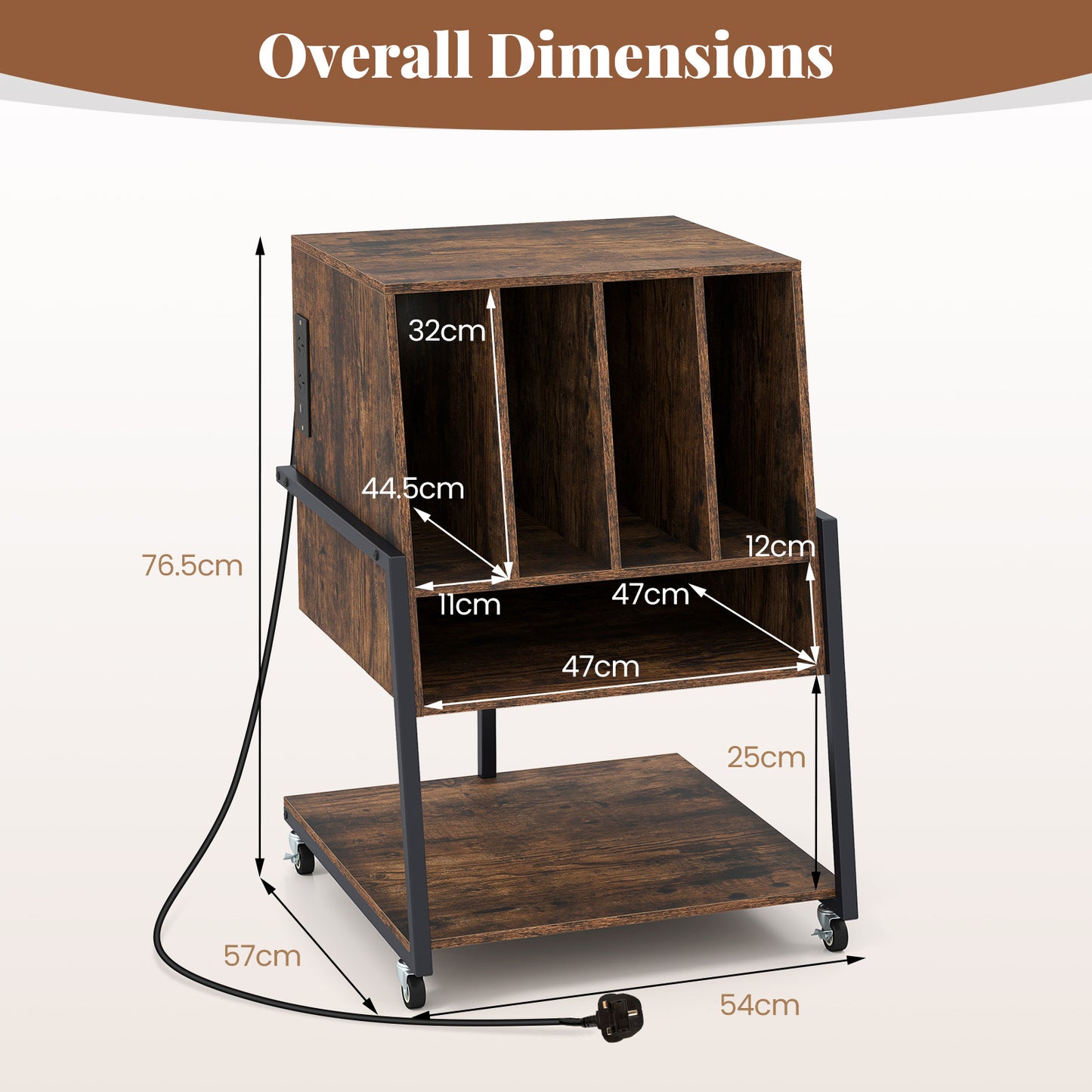 Record Player Stand with Charging Station Turntable Stand with Vinyl Storage Holder-Rustic Brown