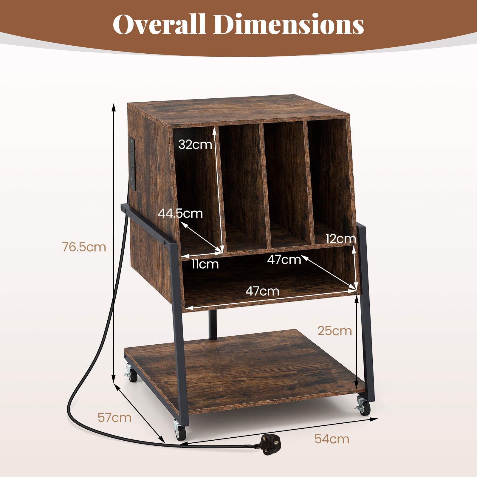 Record Player Stand with Charging Station Turntable Stand with Vinyl Storage Holder-Rustic Brown