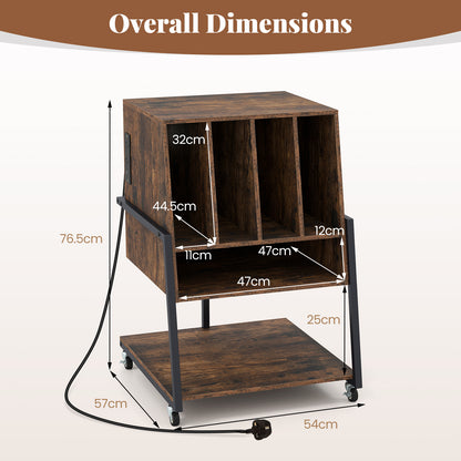 Record Player Stand with Charging Station Turntable Stand with Vinyl Storage Holder-Rustic Brown
