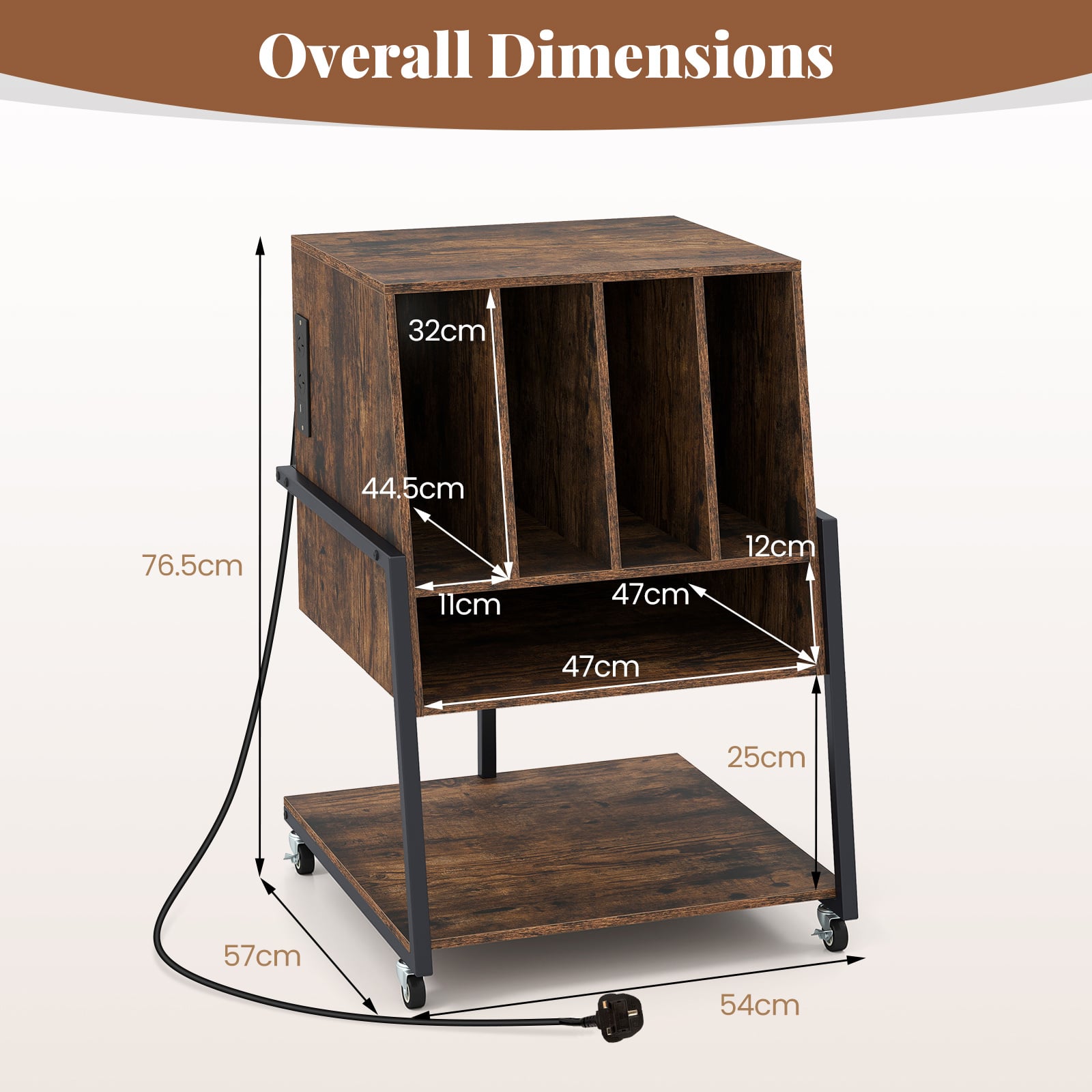 Record Player Stand with Charging Station Turntable Stand with Vinyl Storage Holder-Rustic Brown