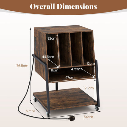 Record Player Stand with Charging Station Turntable Stand with Vinyl Storage Holder-Rustic Brown