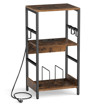 Record Player Stand with Charging Station and Vinyl Storage Holder for Living Room-Brown