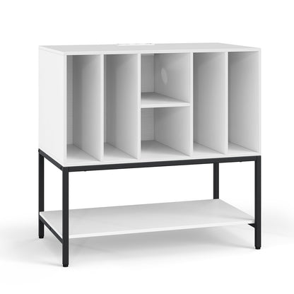 Record Player Stand with Charging Station for Living Room-White
