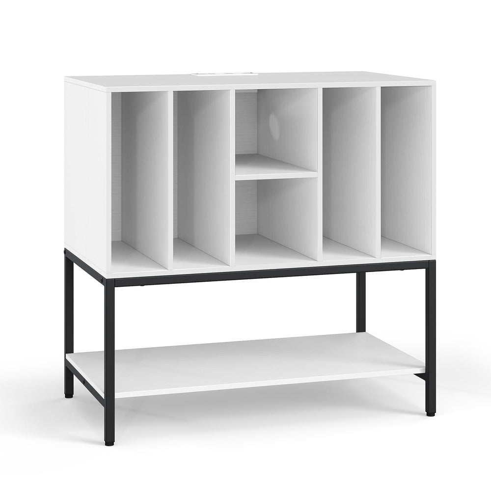 Record Player Stand with Charging Station for Living Room-White