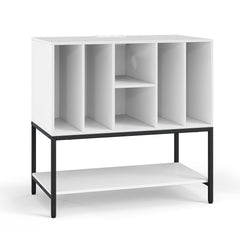 Record Player Stand with Charging Station for Living Room-White