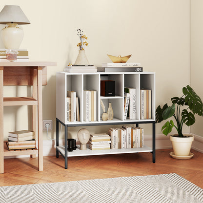 Record Player Stand with Charging Station for Living Room-White
