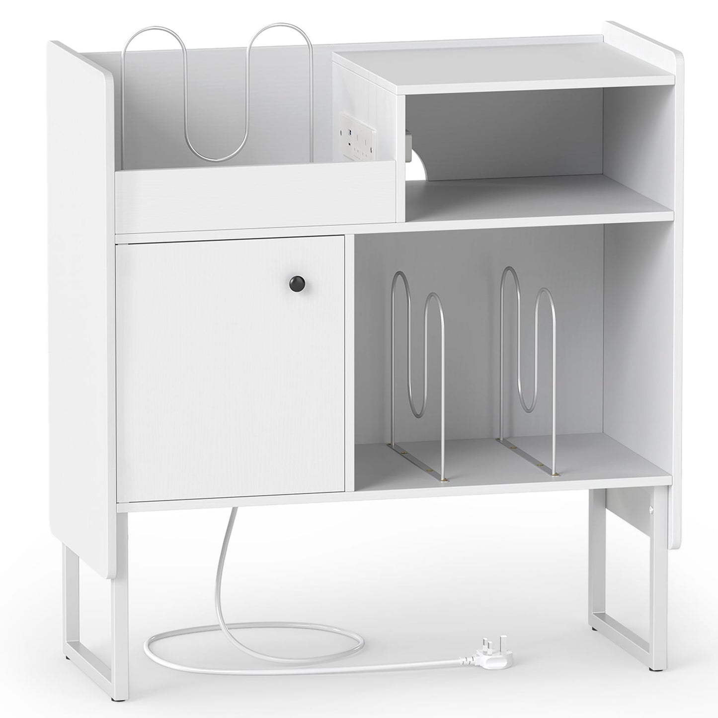 Record Player Stand with Power Outlets and Open Shelf-White