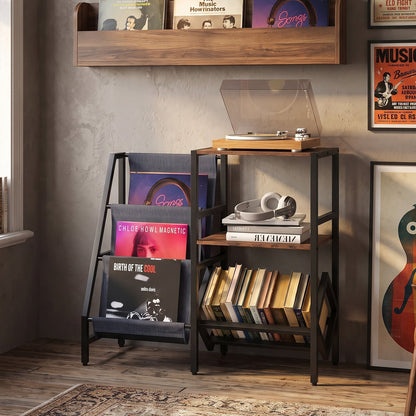 Record Player Stand with Vinyl Record Storage Shelf for 400+ Albums-Rustic Brown