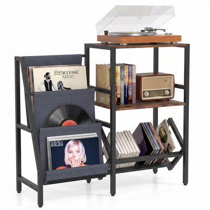 Record Player Stand with Vinyl Record Storage Shelf for 400+ Albums-Rustic Brown