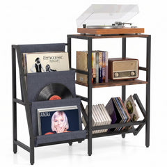 Record Player Stand with Vinyl Record Storage Shelf for 400+ Albums-Rustic Brown