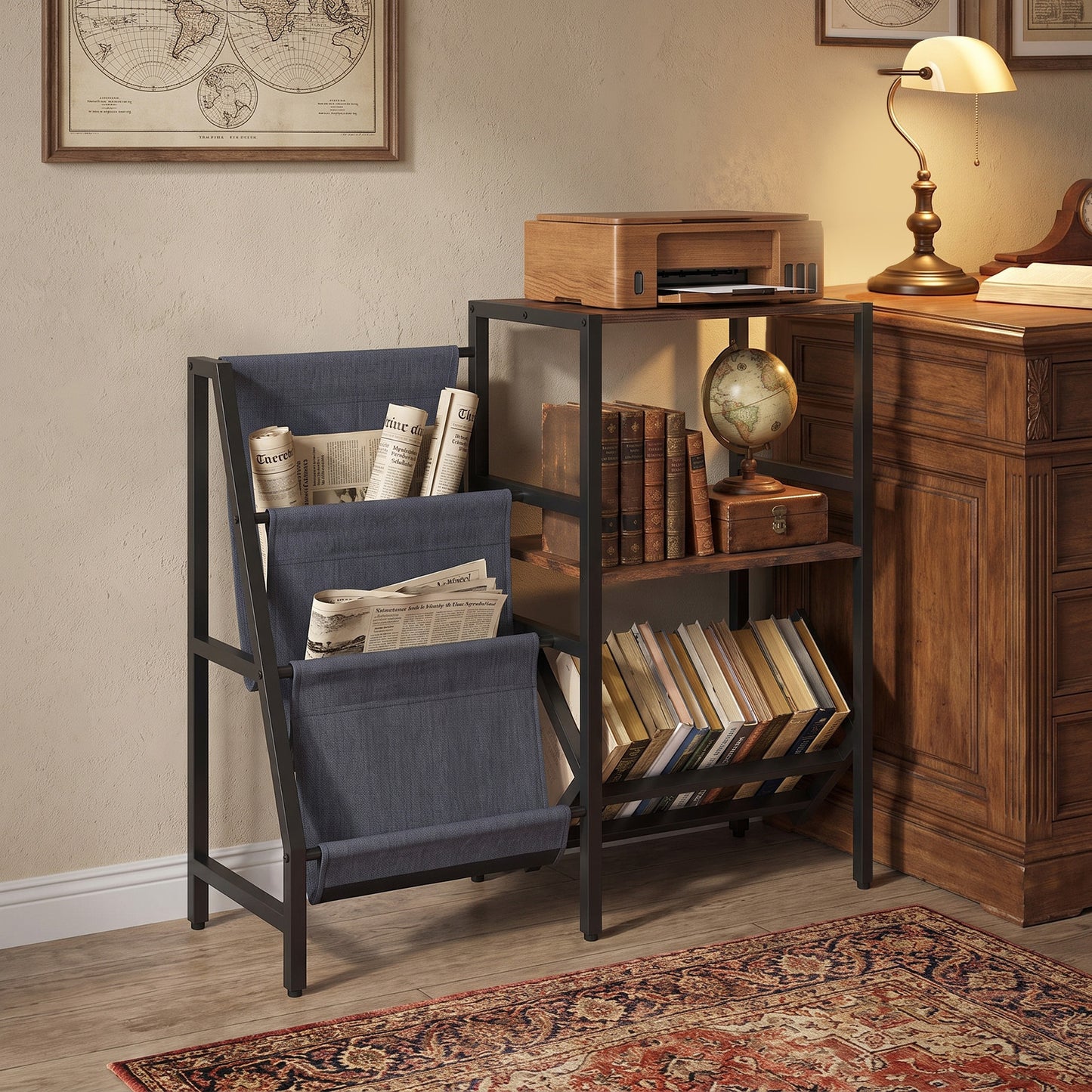 Record Player Stand with Vinyl Record Storage Shelf for 400+ Albums-Rustic Brown