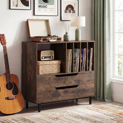 Record Player Stand Mid Century Turntable Stand with Open Compartment-Brown