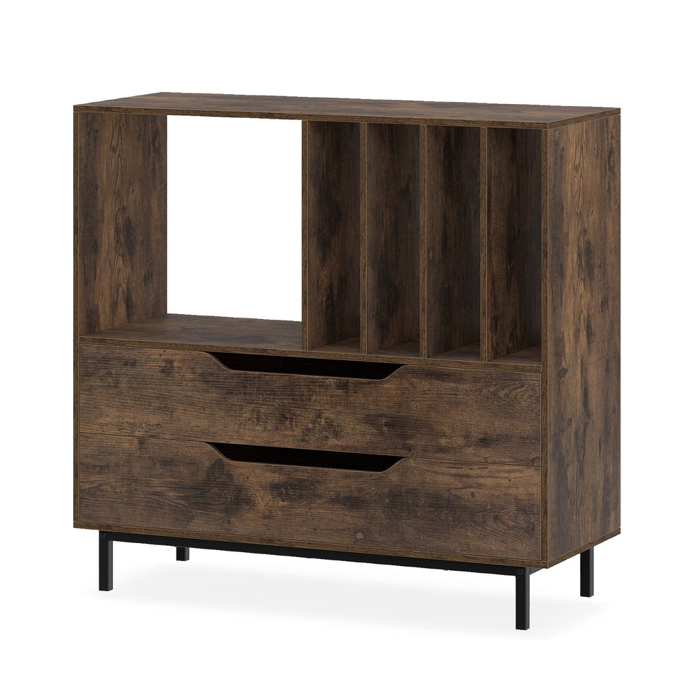 Record Player Stand Mid Century Turntable Stand with Open Compartment-Brown