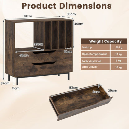 Record Player Stand Mid Century Turntable Stand with Open Compartment-Brown