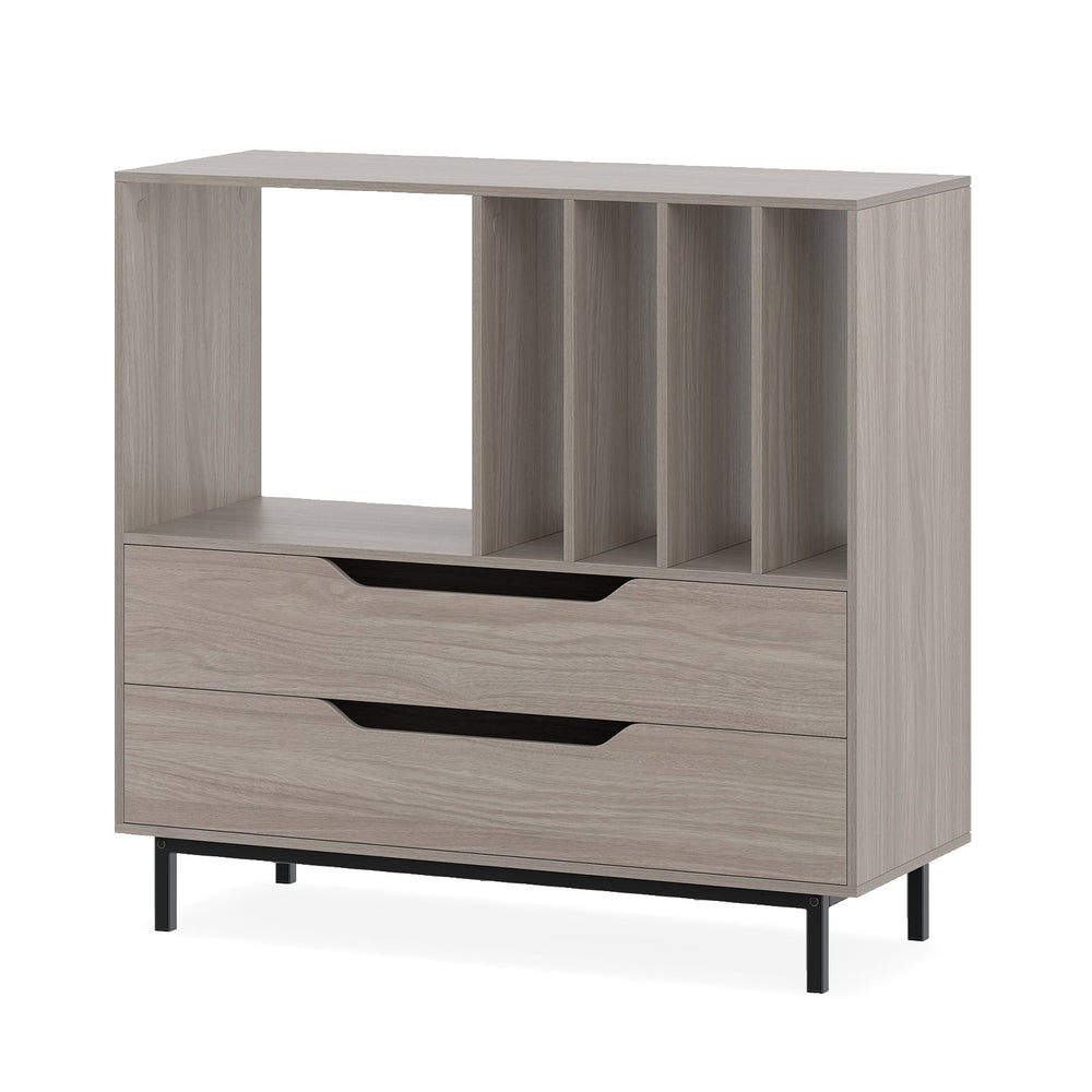 Record Player Stand Mid Century Turntable Stand with Open Compartment-Grey