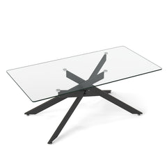 Rectangle Glass Coffee Table with Tempered Glass Top and Metal Tubular Legs-Black