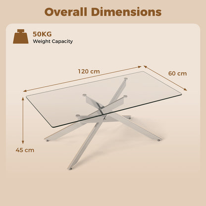 Rectangle Glass Coffee Table with Tempered Glass Top and Metal Tubular Legs-Silver