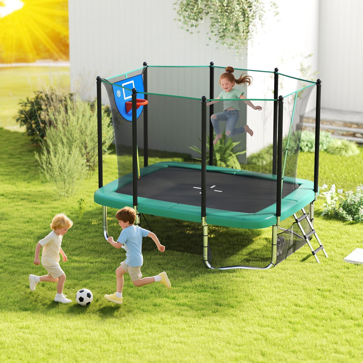 Rectangle Outdoor Trampoline 317 x 255 cm Backyard Trampoline-Green