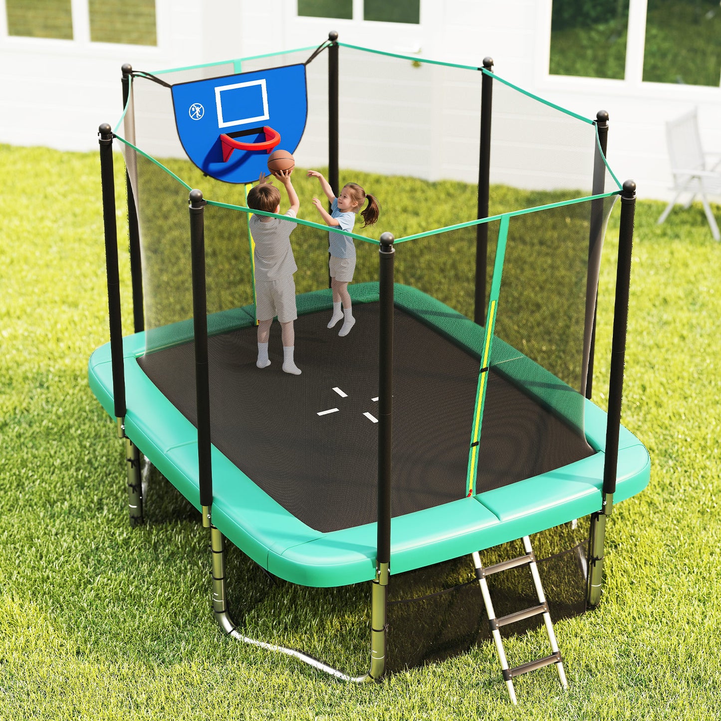 Rectangle Outdoor Trampoline 317 x 255 cm Backyard Trampoline-Green