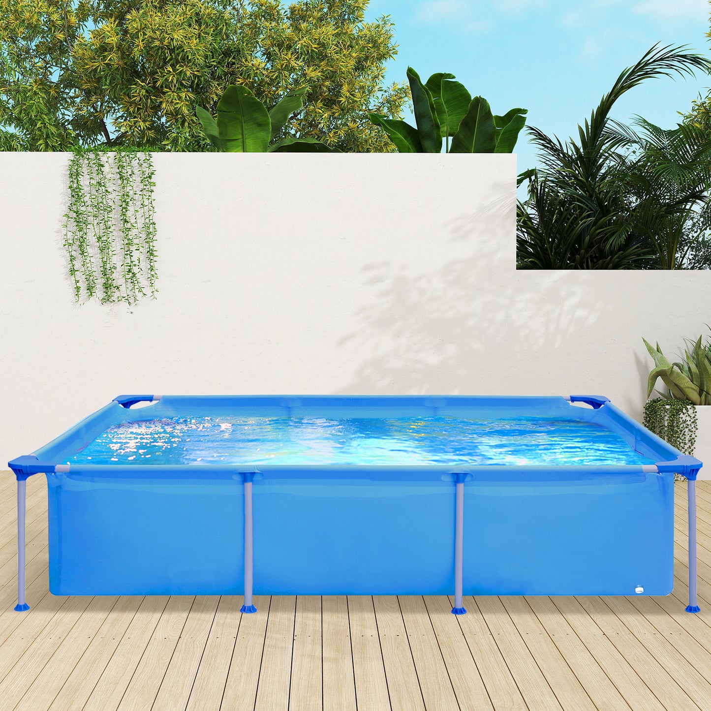 Rectangular Above Ground Swimming Pool Set with Filter Pump-Blue