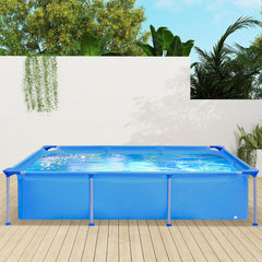 Rectangular Above Ground Swimming Pool Set with Filter Pump-Blue