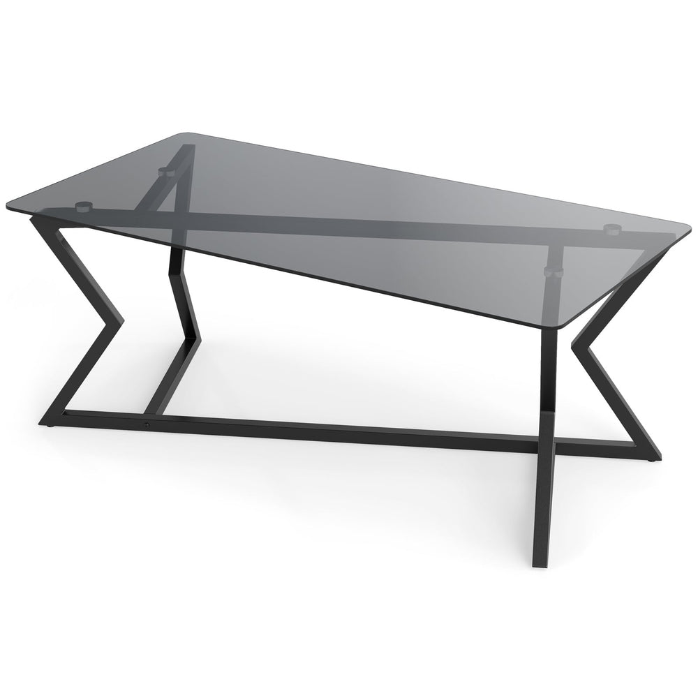 Rectangular Glass Coffee Table with Tempered Top and Metal Frame for Living Room-Grey&Black
