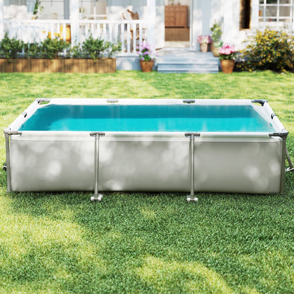 Rectangular Large Swimming Pool Set with Filter Pump-Grey