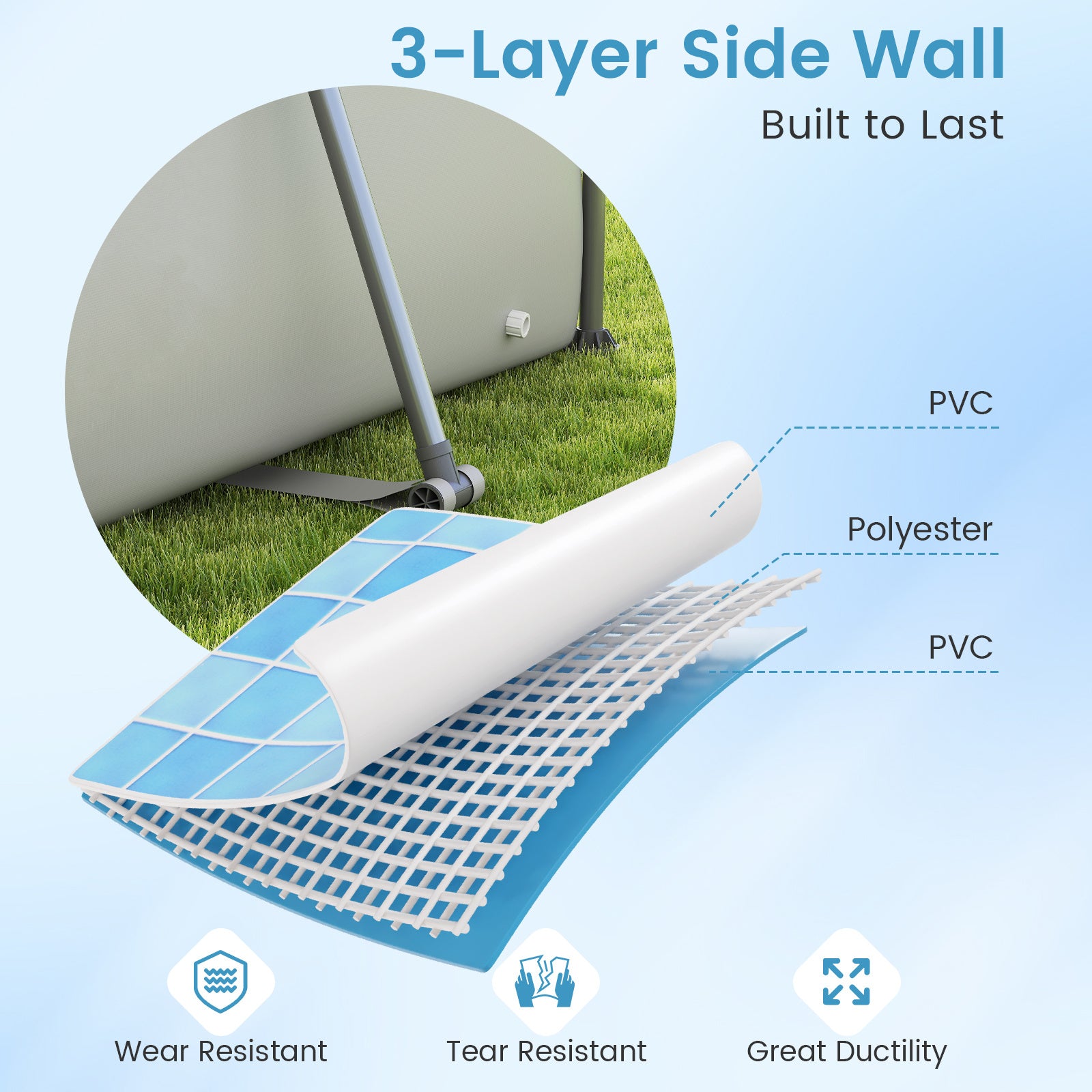 Rectangular Large Swimming Pool Set with Filter Pump-Grey