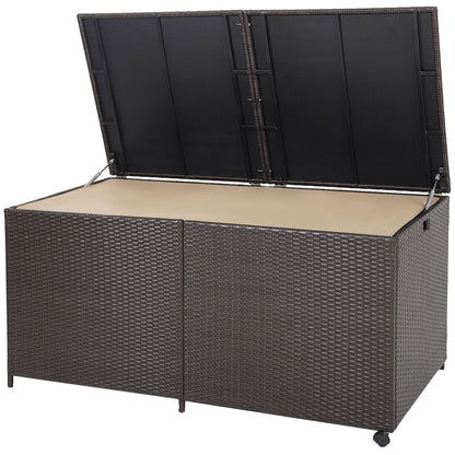 Rectangular PE Wicker Deck Box with Wheels and Zippered Liner for Outdoor-Brown