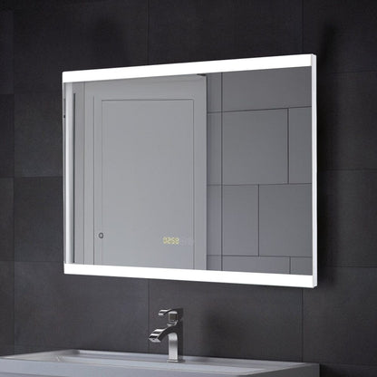 Large Rectangular Frameless Anti-Fog LED Vanity Mirror with Clock