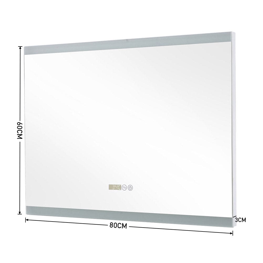 Large Rectangular Frameless Anti-Fog LED Vanity Mirror with Clock