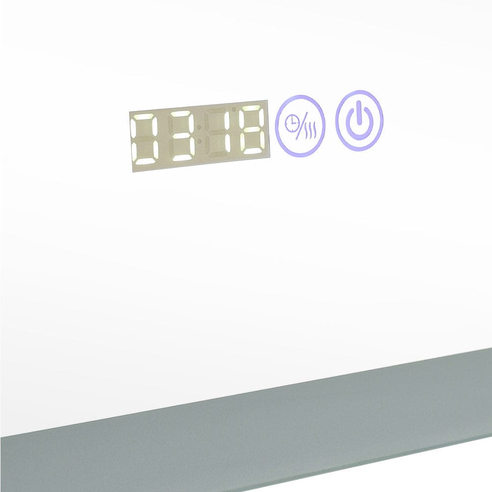 Large Rectangular Frameless Anti-Fog LED Vanity Mirror with Clock