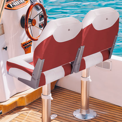 2 Pieces Folding Low-Back Boat Chair Set with Long Fixation Strap-Red