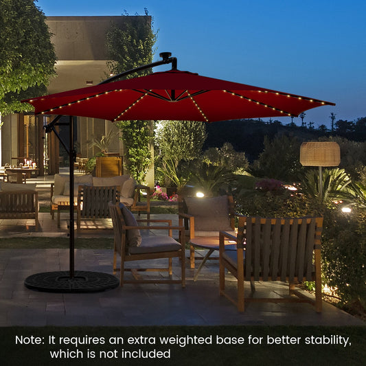 303 CM Solar-Powered Patio Offset Umbrella with 112 LED Lights-Red
