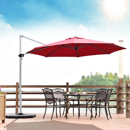 3.3m Patio Cantilever Umbrella with Tilting Adjustment and Cross base-Red
