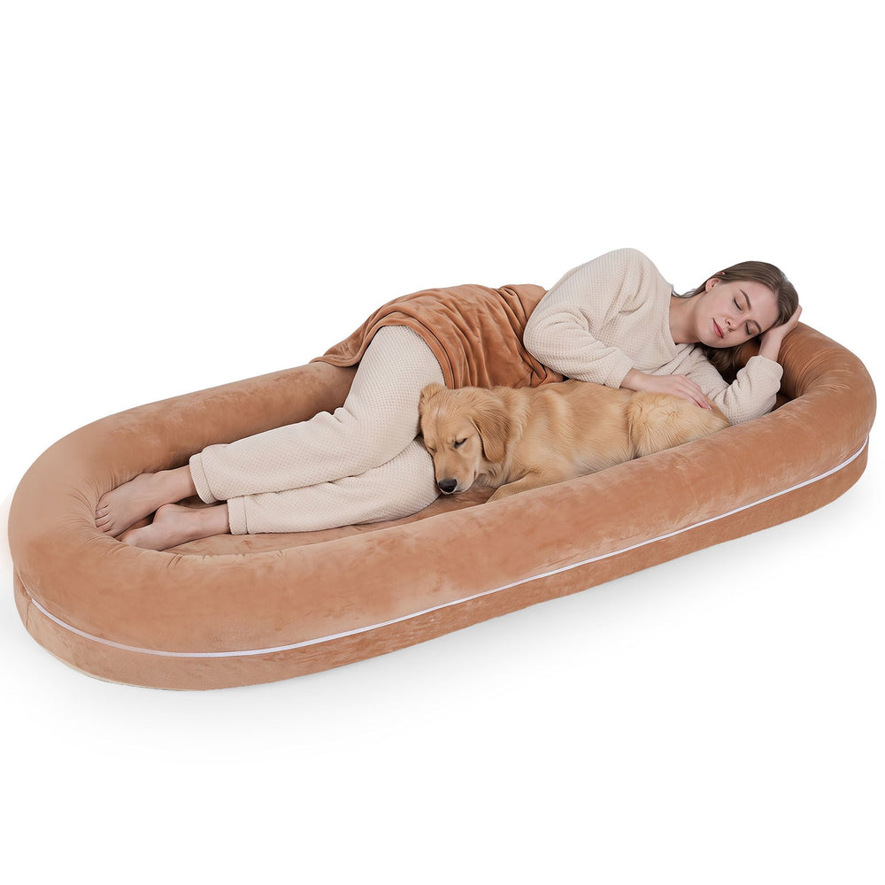 Removable Detachable Human Dog Bed for Adults and Large Dogs with Matching Plush Blanket-Brown