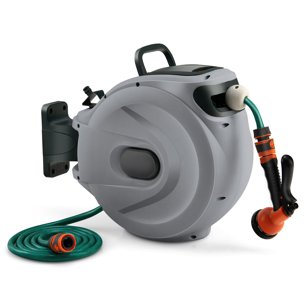 Retractable Garden Hose Reel 1.5 cm x 15 m Heavy Duty Wall Mount Hose Reel-Grey