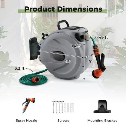Retractable Garden Hose Reel 1.5 cm x 15 m Heavy Duty Wall Mount Hose Reel-Grey